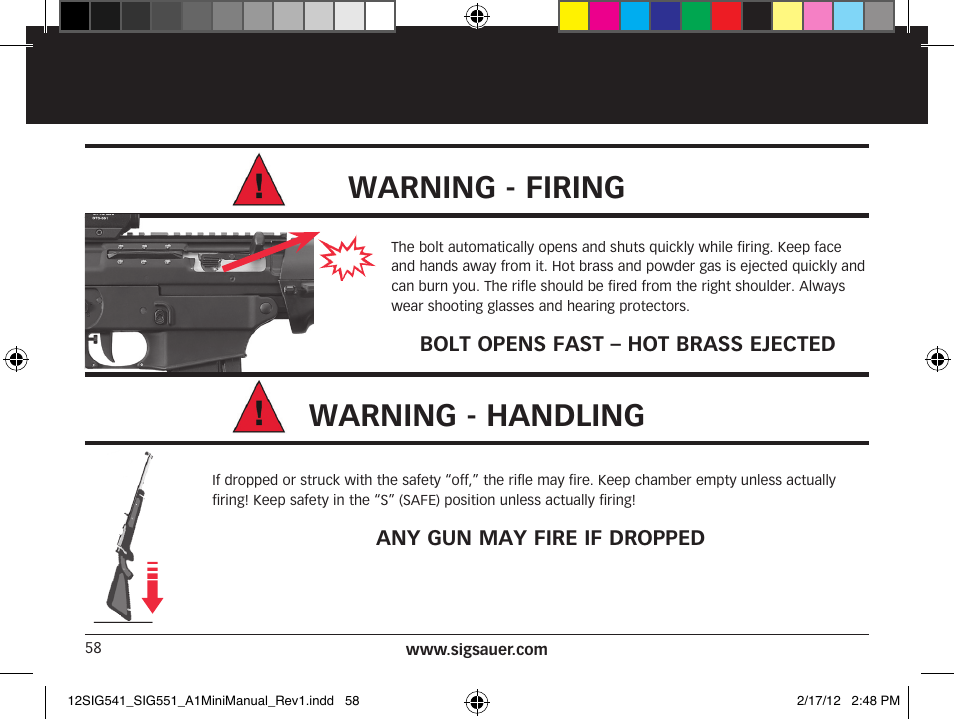 Warning - firing warning - handling | SIG SAUER SIG 551-A1 Rifle User Manual | Page 58 / 100