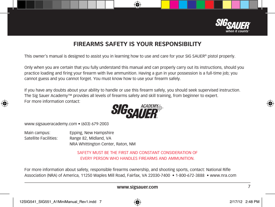 Firearms safety is your responsibility | SIG SAUER SIG 551-A1 Rifle User Manual | Page 7 / 100