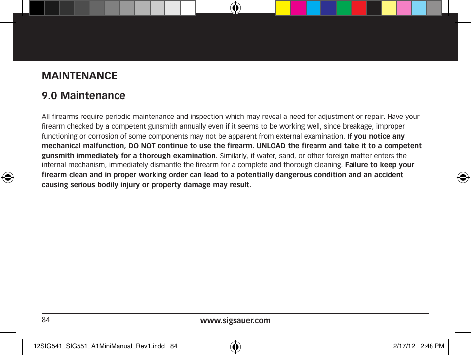 Maintenance 9.0 maintenance | SIG SAUER SIG 551-A1 Rifle User Manual | Page 84 / 100