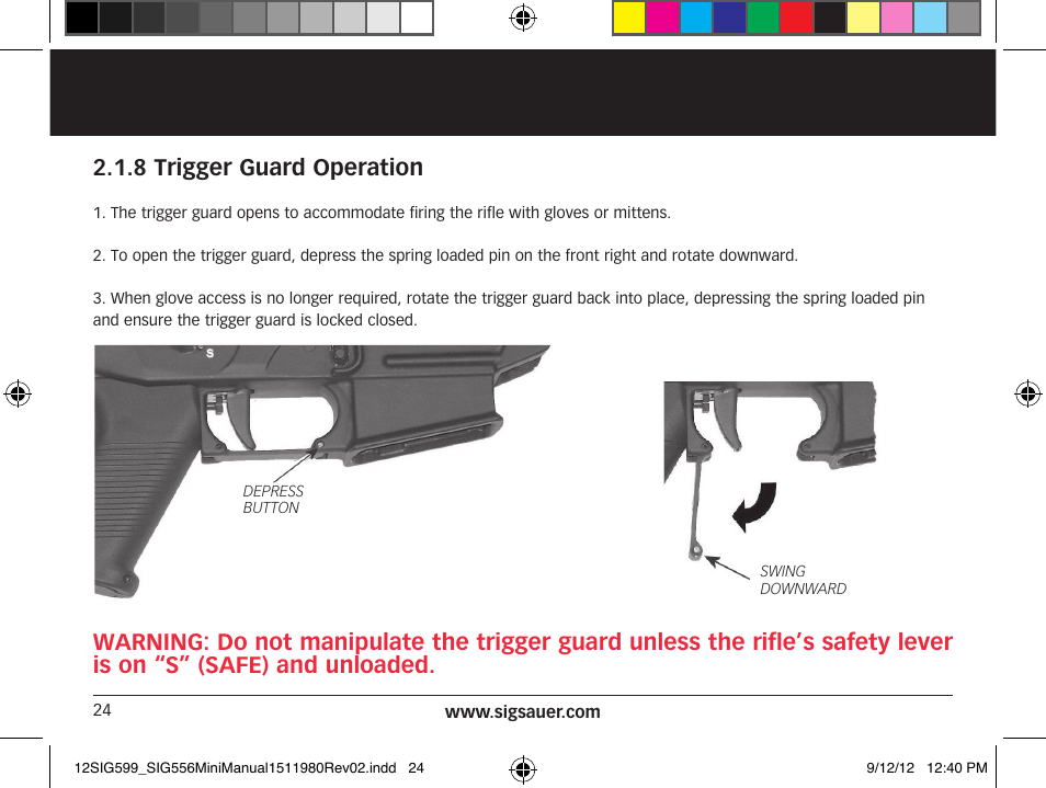 8 trigger guard operation | SIG SAUER SIG556 User Manual | Page 24 / 104