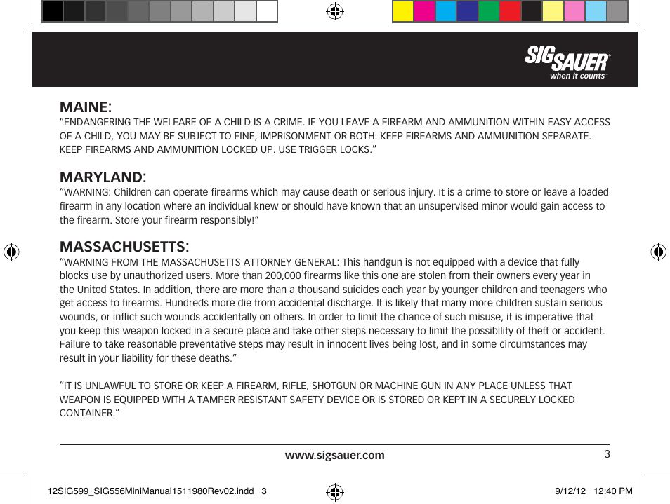 Maine, Maryland, Massachusetts | SIG SAUER SIG556 User Manual | Page 3 / 104