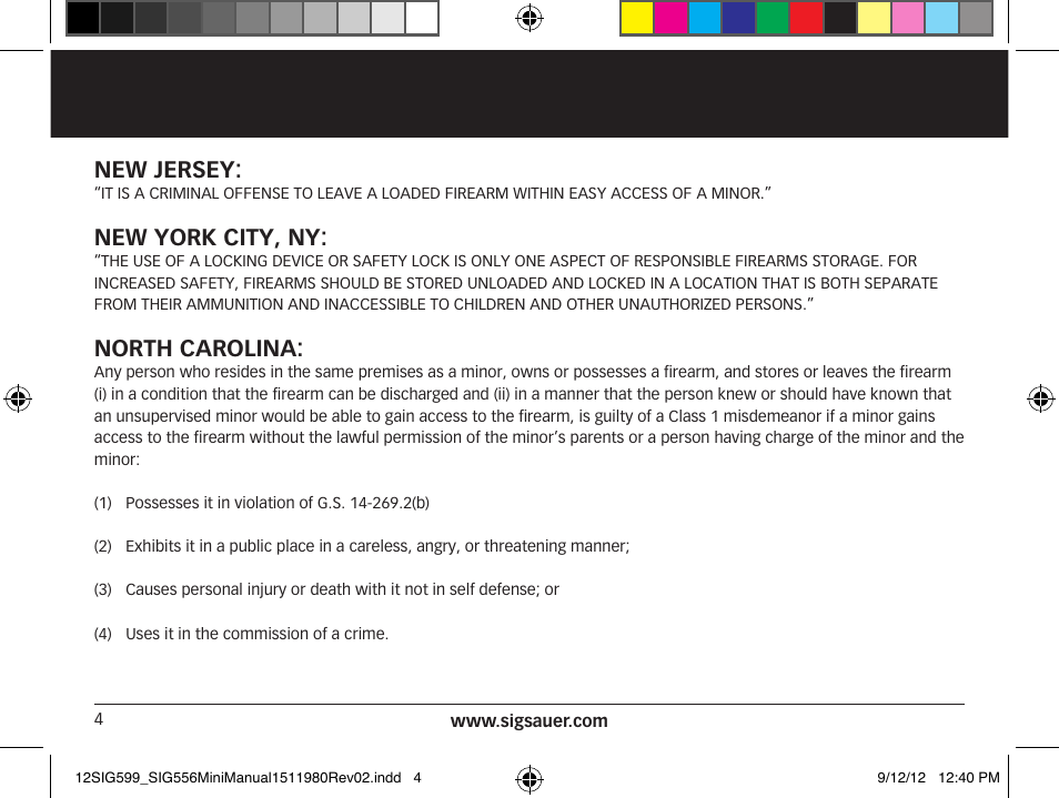 New jersey, New york city, ny, North carolina | SIG SAUER SIG556 User Manual | Page 4 / 104