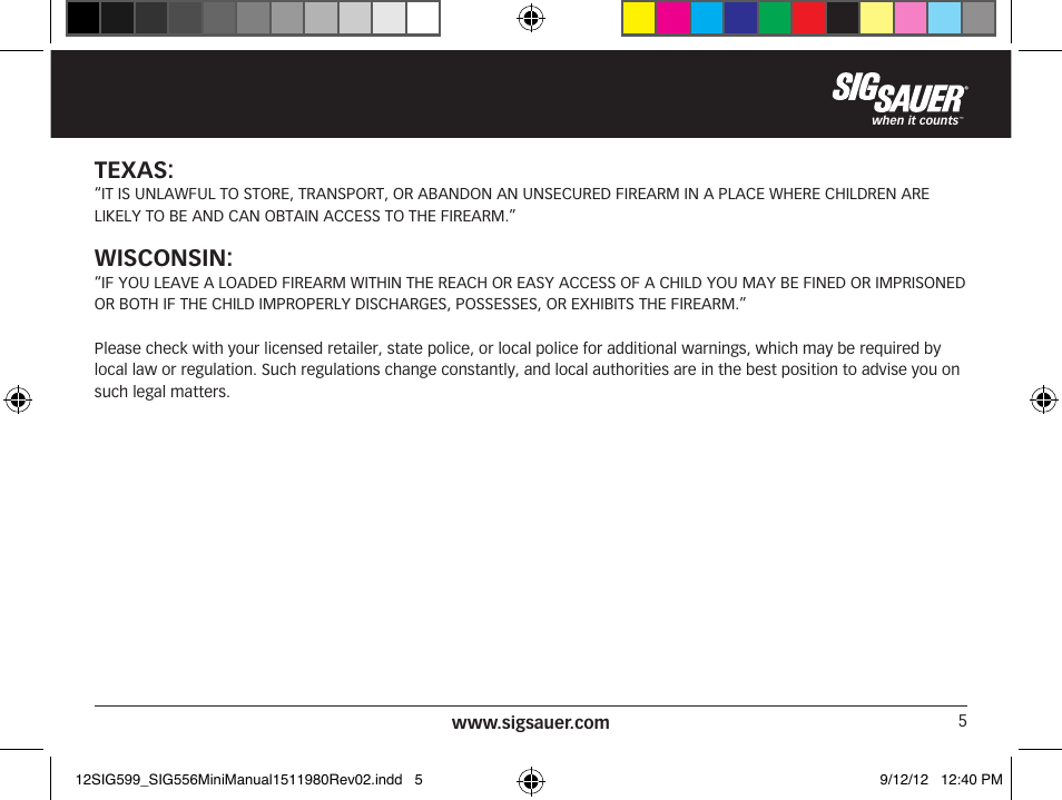 Texas, Wisconsin | SIG SAUER SIG556 User Manual | Page 5 / 104