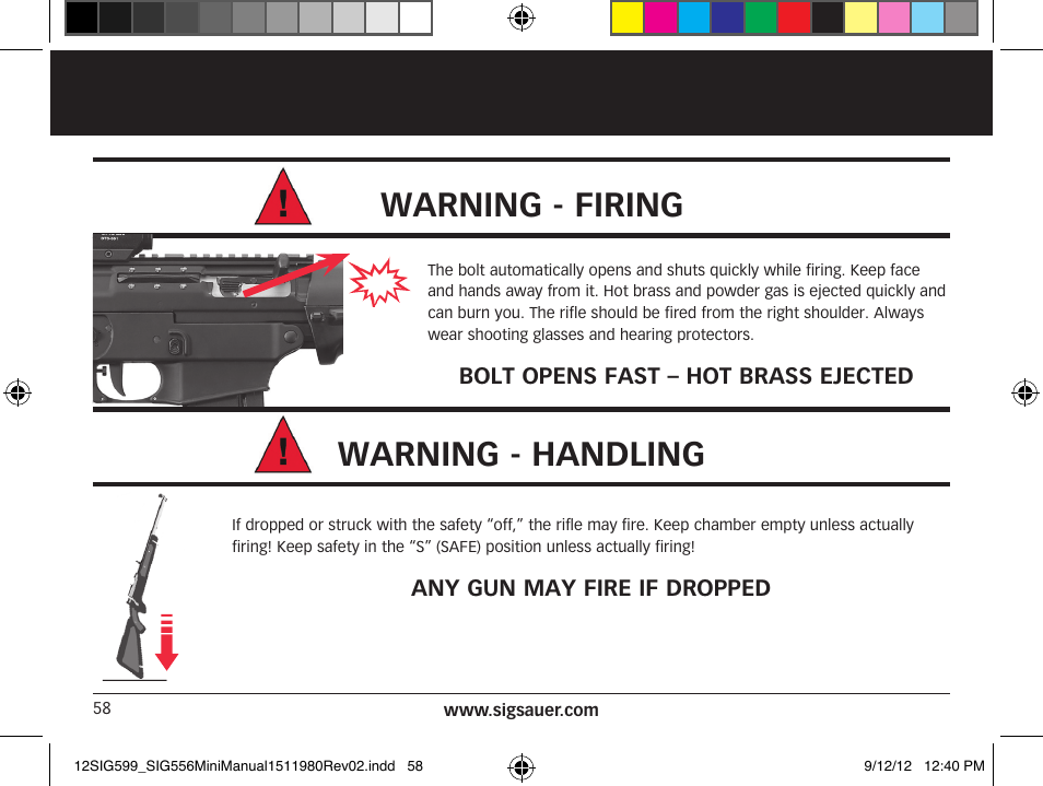 Warning - firing warning - handling | SIG SAUER SIG556 User Manual | Page 58 / 104