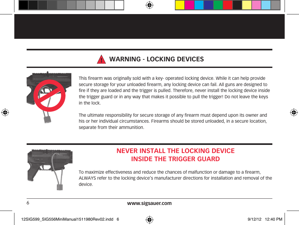 Warning - locking devices | SIG SAUER SIG556 User Manual | Page 6 / 104