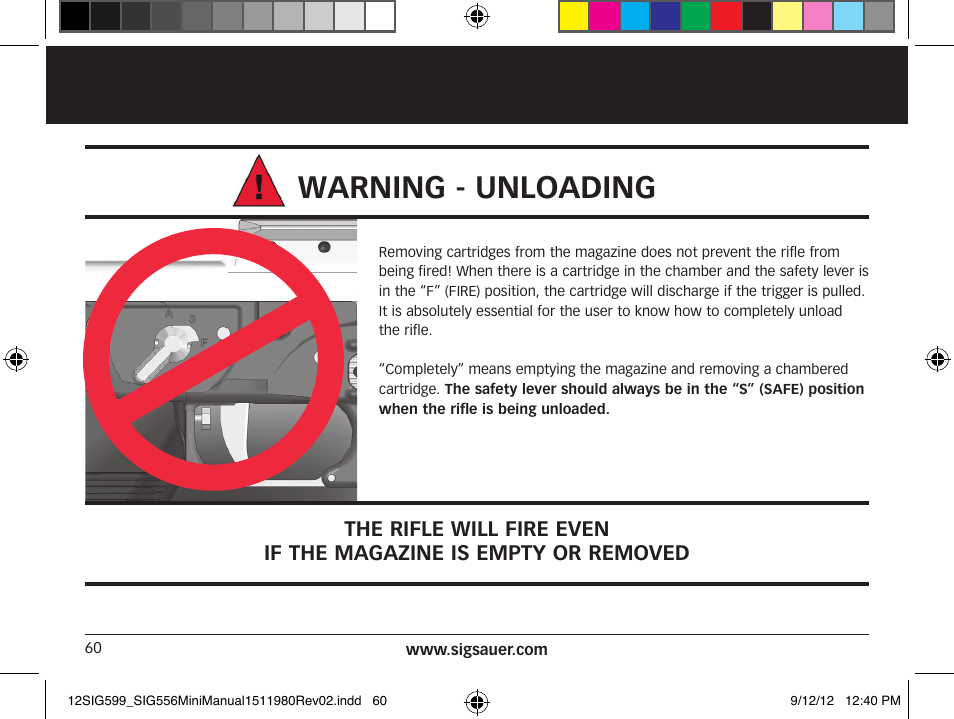 Warning - unloading | SIG SAUER SIG556 User Manual | Page 60 / 104