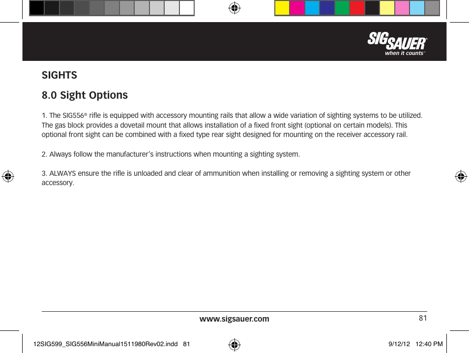 Sights 8.0 sight options | SIG SAUER SIG556 User Manual | Page 81 / 104