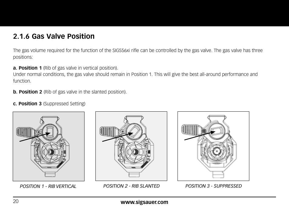 6 gas valve position | SIG SAUER SIG556xi User Manual | Page 20 / 84