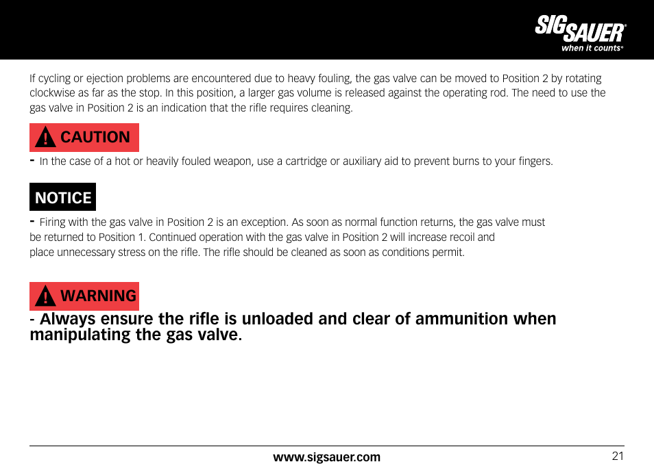 Caution, Notice | SIG SAUER SIG556xi User Manual | Page 21 / 84