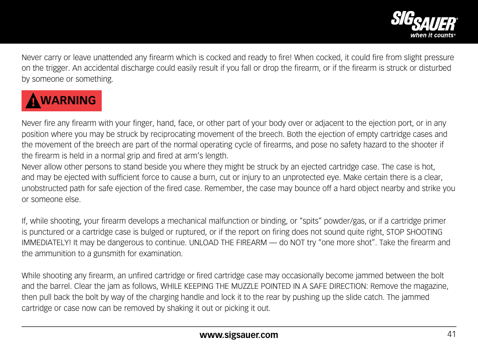 Warning | SIG SAUER SIG556xi User Manual | Page 41 / 84