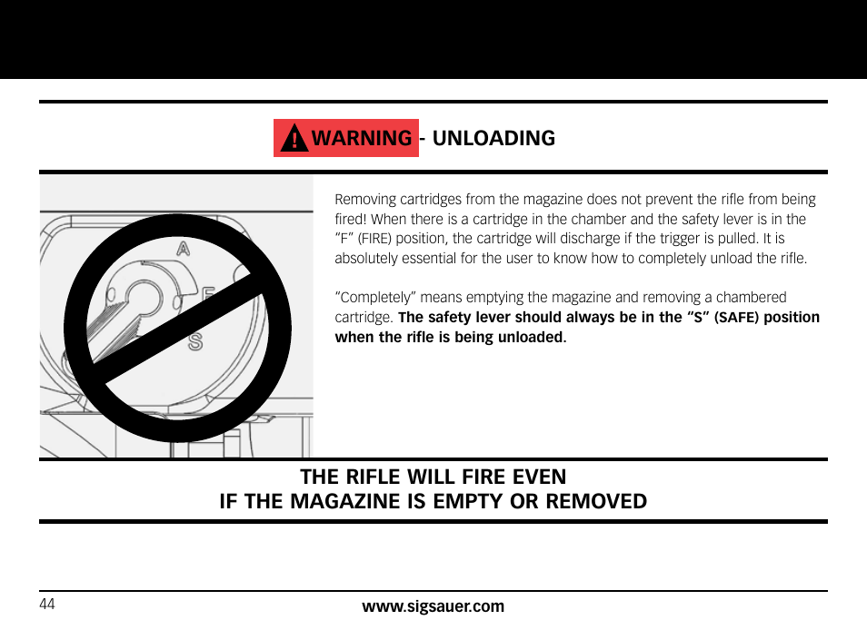 Warning - unloading | SIG SAUER SIG556xi User Manual | Page 44 / 84