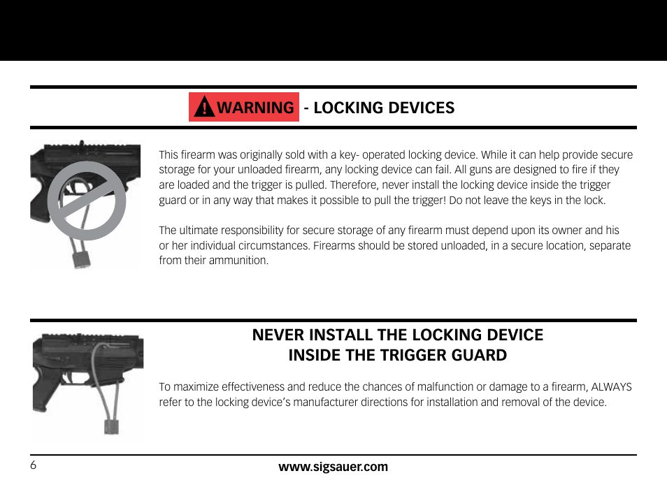 Warning - locking devices | SIG SAUER SIG556xi User Manual | Page 6 / 84