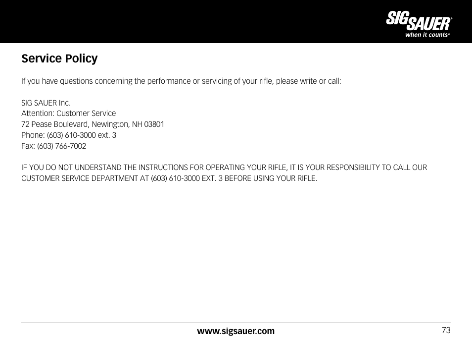 Service policy | SIG SAUER SIG556xi User Manual | Page 73 / 84