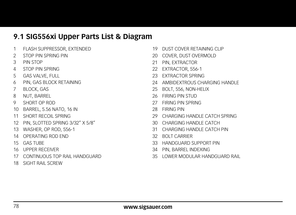 1 sig556xi upper parts list & diagram | SIG SAUER SIG556xi User Manual | Page 78 / 84