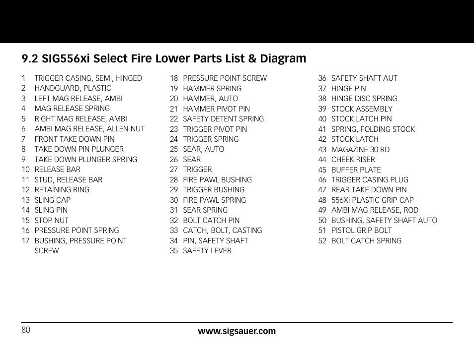 2 sig556xi select fire lower parts list & diagram | SIG SAUER SIG556xi User Manual | Page 80 / 84