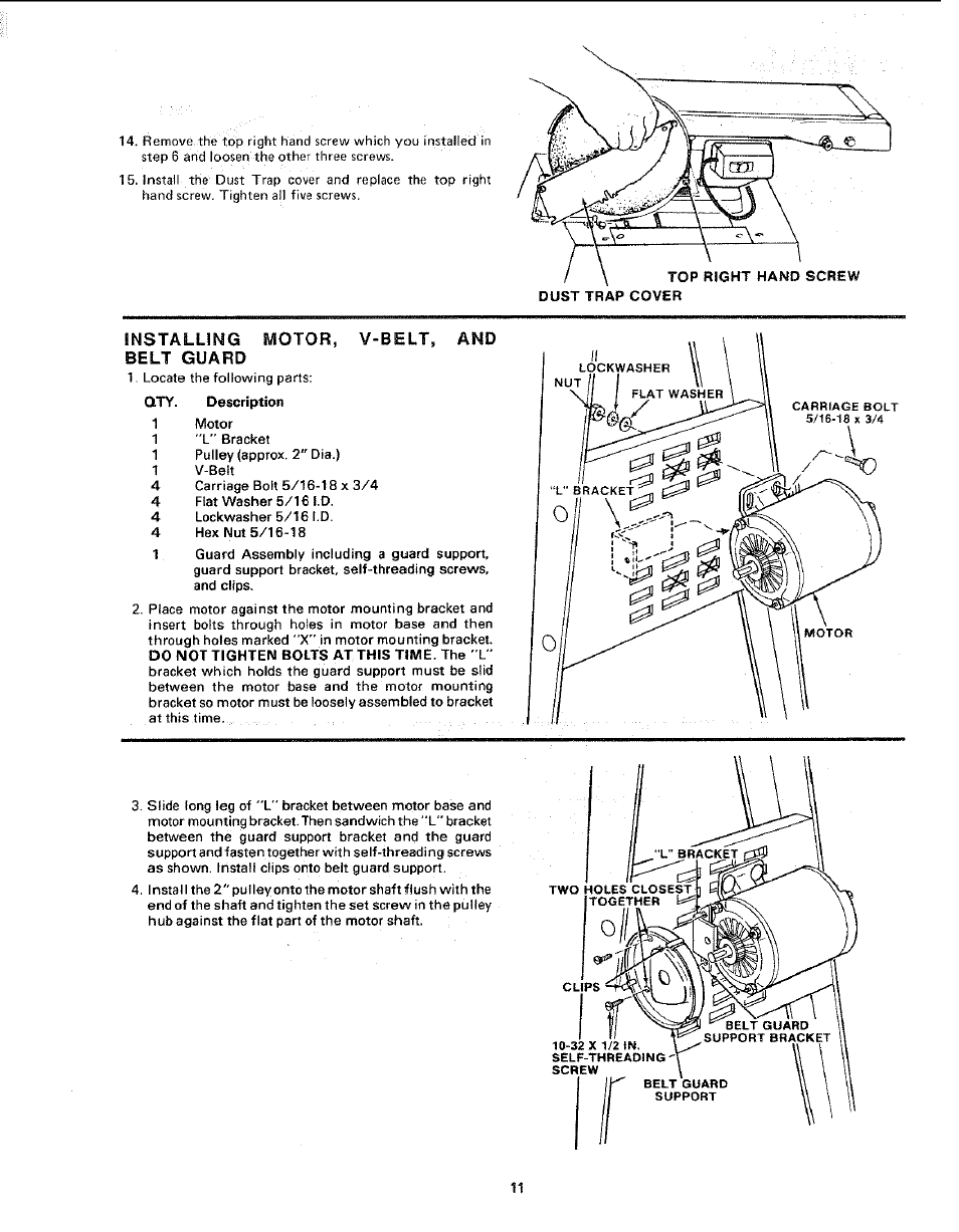 Installing belt guard | Craftsman 113.225931 User Manual | Page 11 / 32