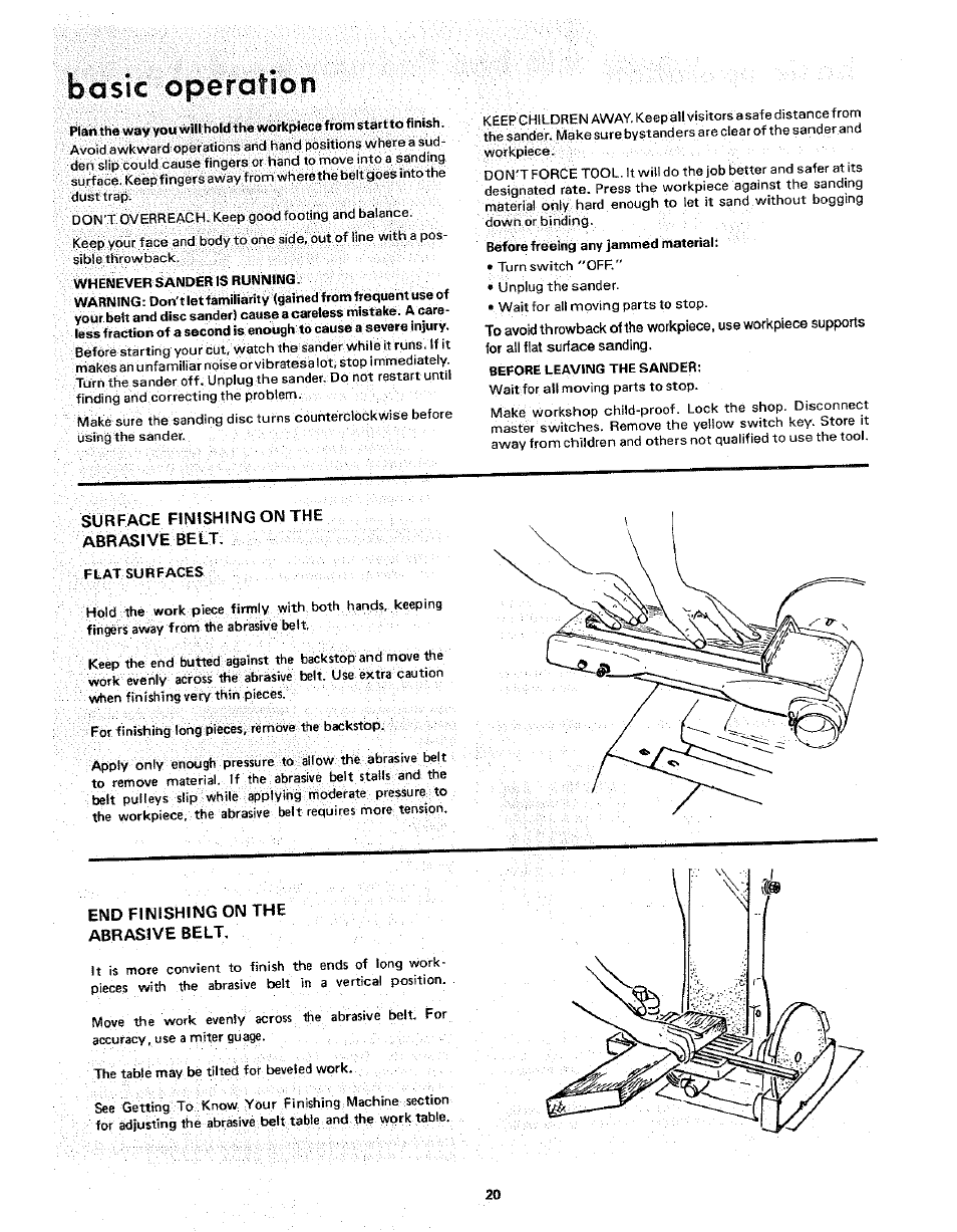 Bosic operation, Abftasive:'belt | Craftsman 113.225931 User Manual | Page 20 / 32