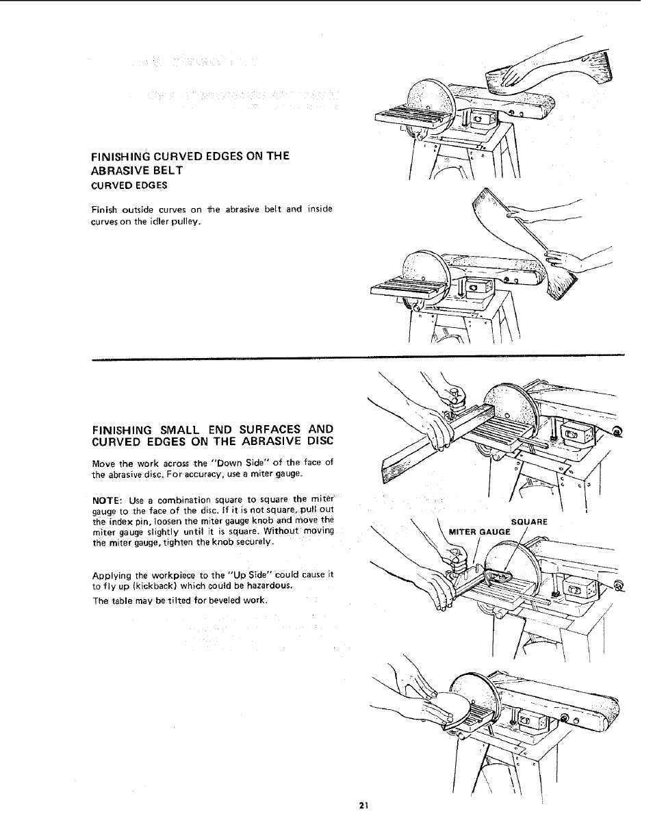 Finishing curved edges on the abrasive belt | Craftsman 113.225931 User Manual | Page 21 / 32