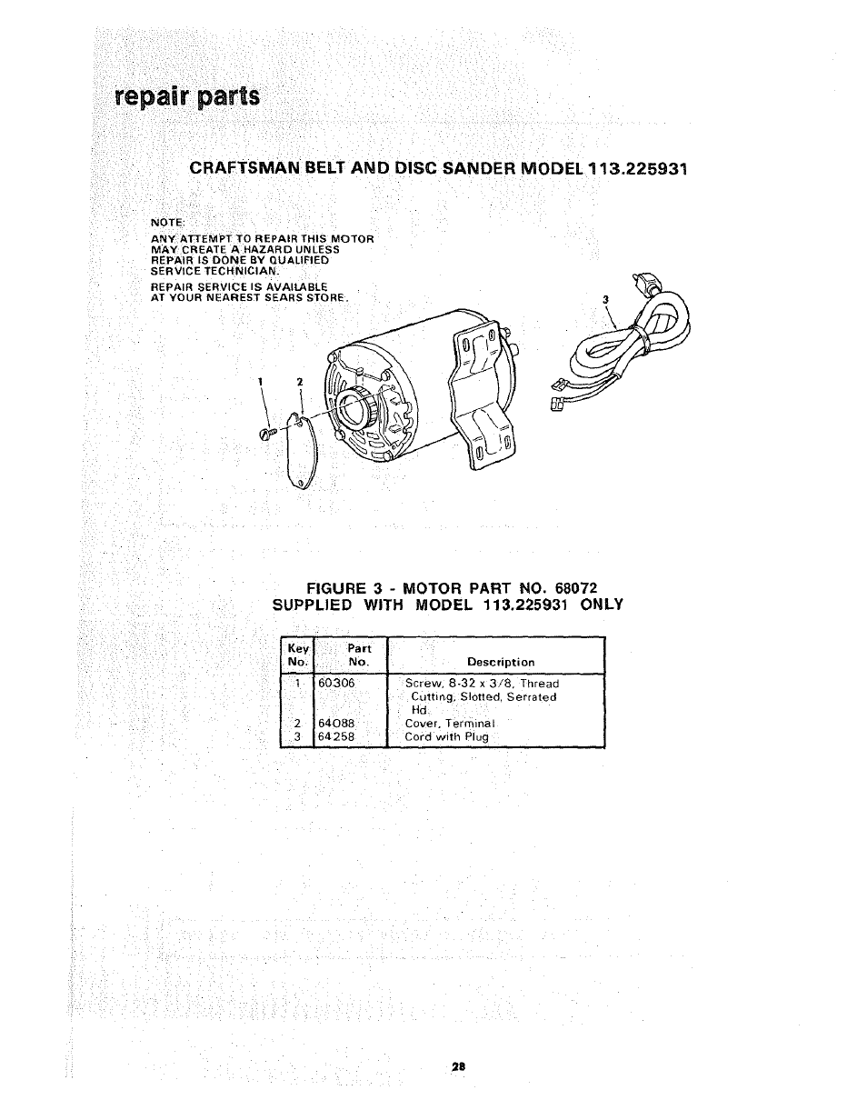 Craftsivian belt and disc sander model 113,225931 | Craftsman 113.225931 User Manual | Page 28 / 32