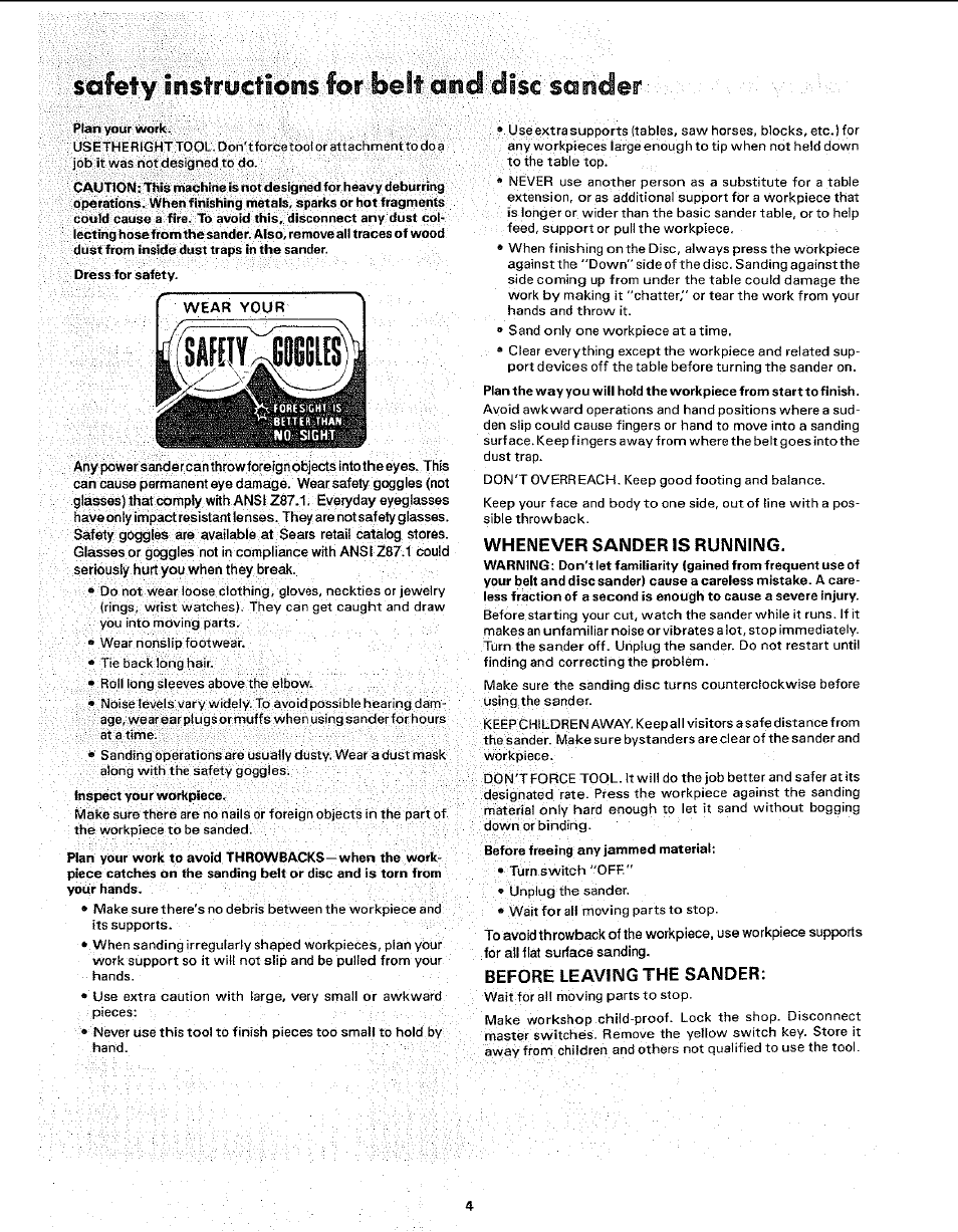 Solely instructions for belt ond disc sctnder | Craftsman 113.225931 User Manual | Page 4 / 32