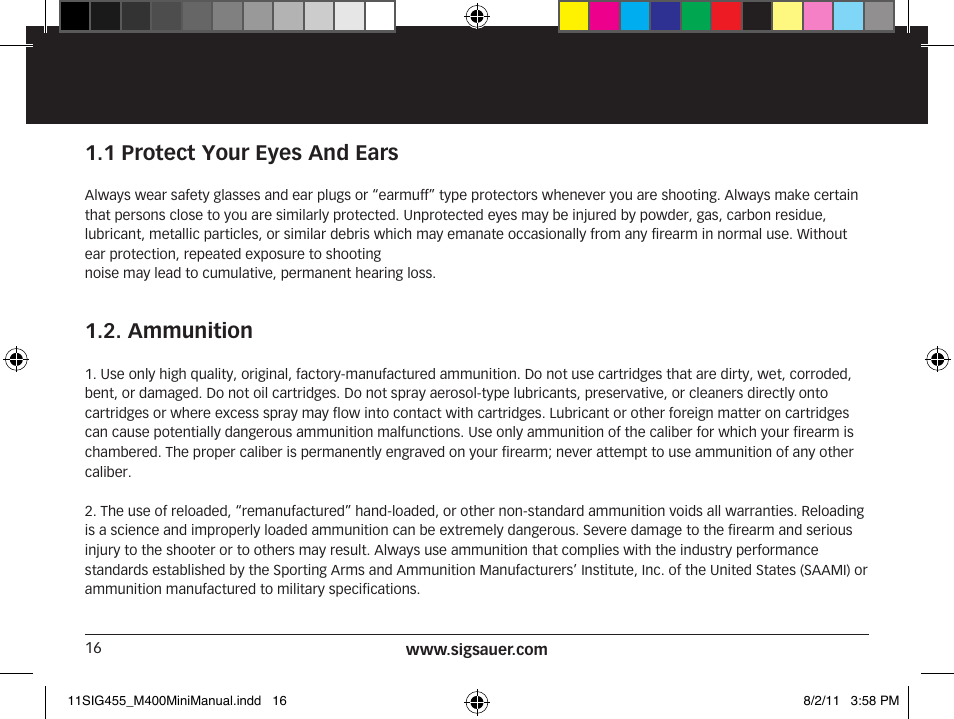 1 protect your eyes and ears, Ammunition | SIG SAUER SIGM400 Rifle User Manual | Page 16 / 84