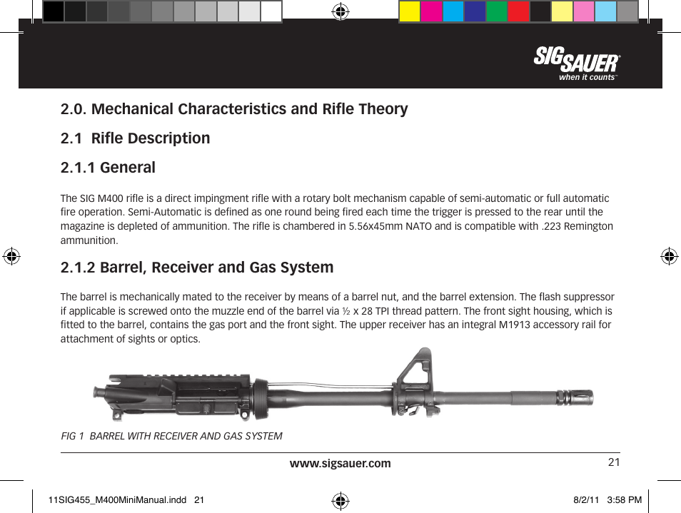 2 barrel, receiver and gas system | SIG SAUER SIGM400 Rifle User Manual | Page 21 / 84