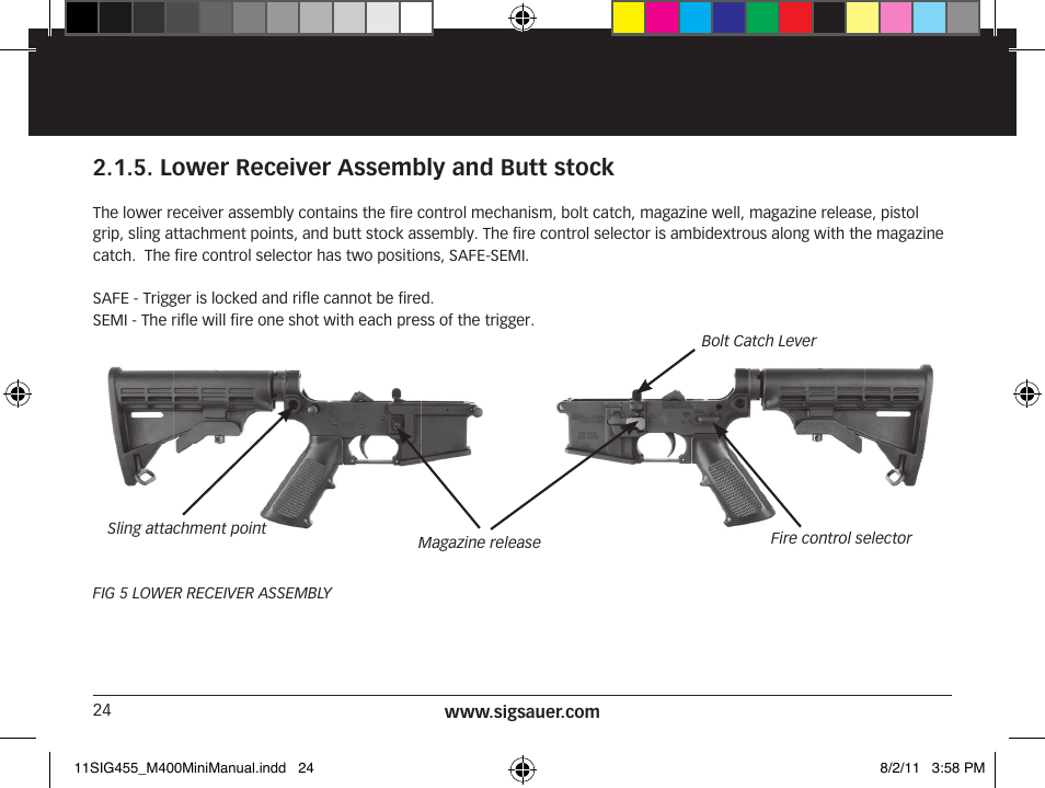 Lower receiver assembly and butt stock | SIG SAUER SIGM400 Rifle User Manual | Page 24 / 84