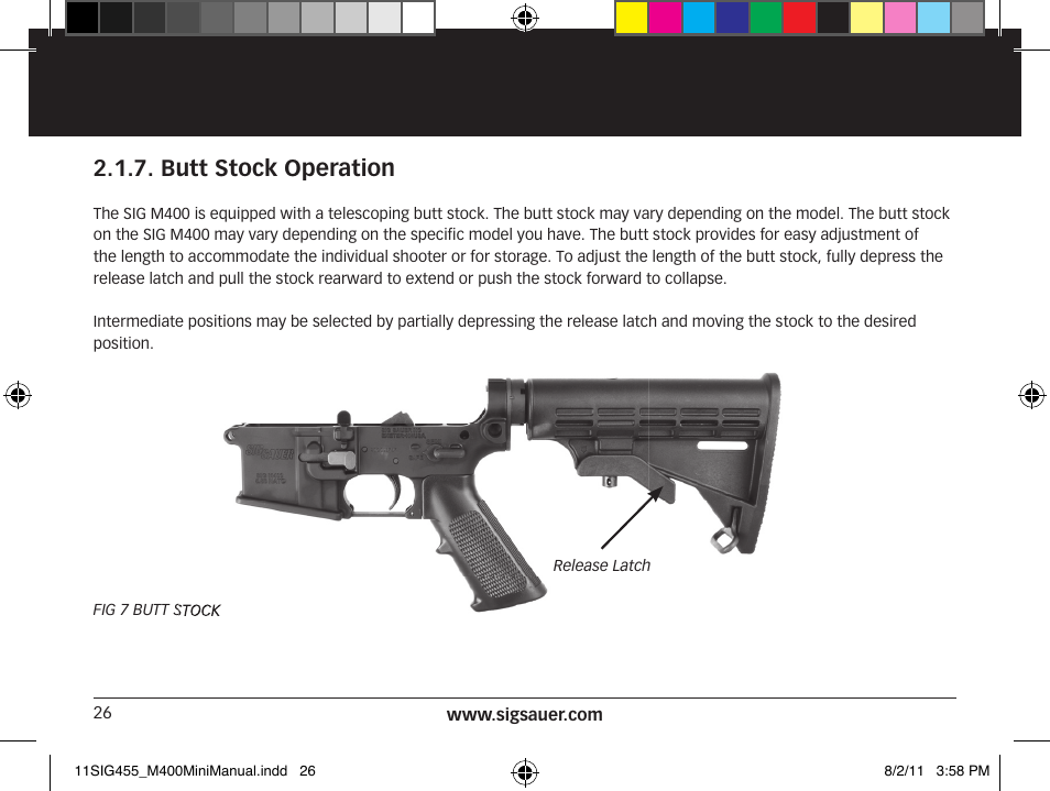 Butt stock operation | SIG SAUER SIGM400 Rifle User Manual | Page 26 / 84