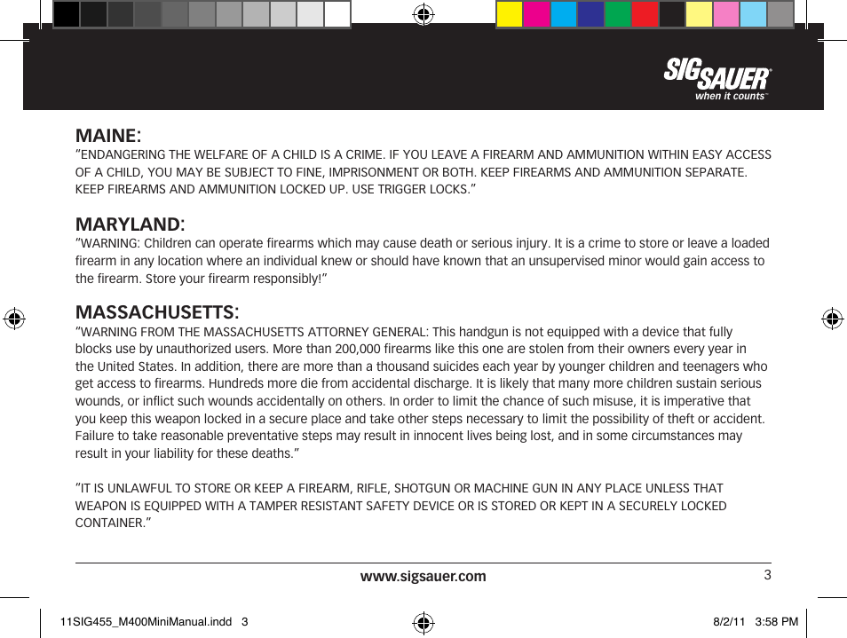Maine, Maryland, Massachusetts | SIG SAUER SIGM400 Rifle User Manual | Page 3 / 84