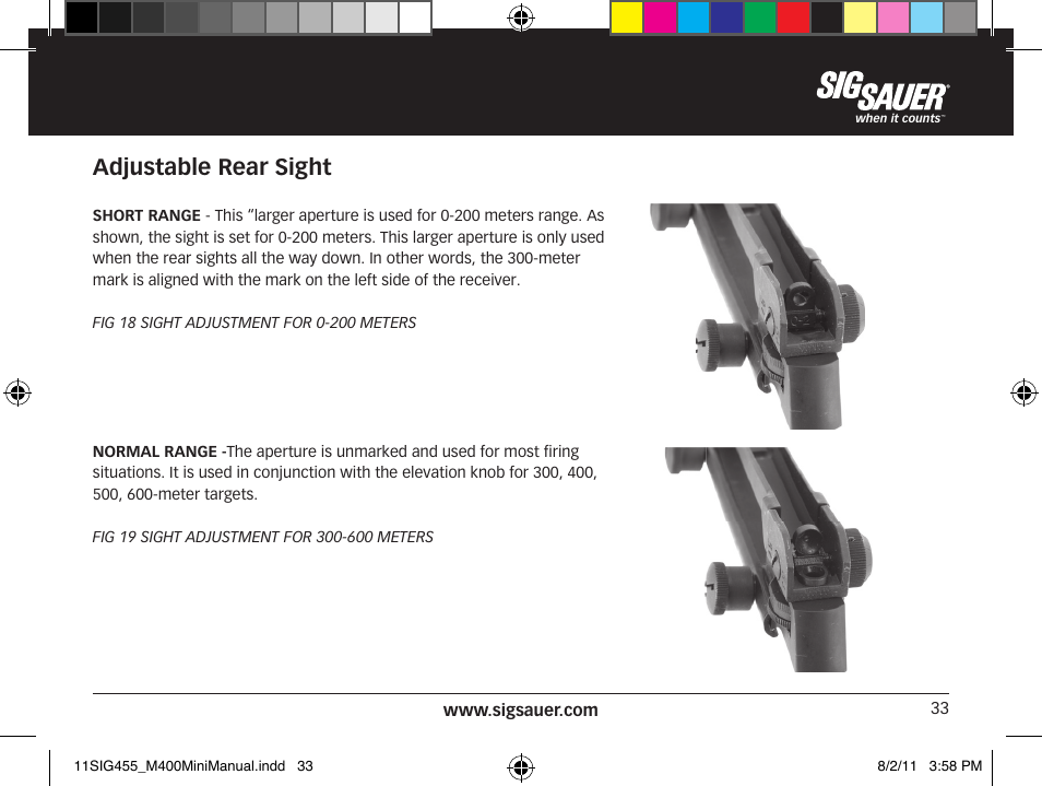 Adjustable rear sight | SIG SAUER SIGM400 Rifle User Manual | Page 33 / 84