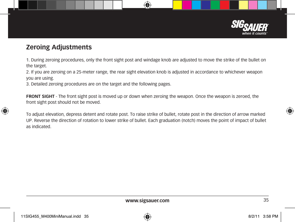 Zeroing adjustments | SIG SAUER SIGM400 Rifle User Manual | Page 35 / 84