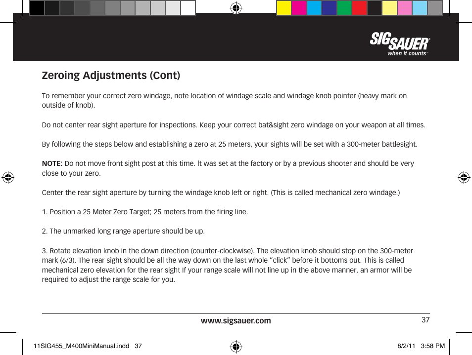 Zeroing adjustments (cont) | SIG SAUER SIGM400 Rifle User Manual | Page 37 / 84