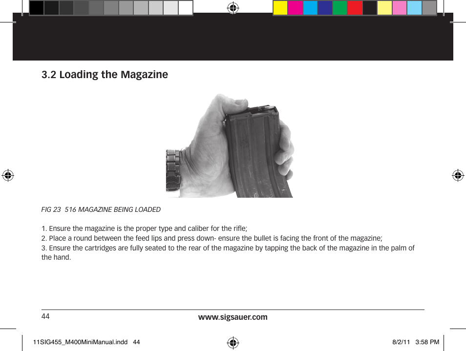 2 loading the magazine | SIG SAUER SIGM400 Rifle User Manual | Page 44 / 84