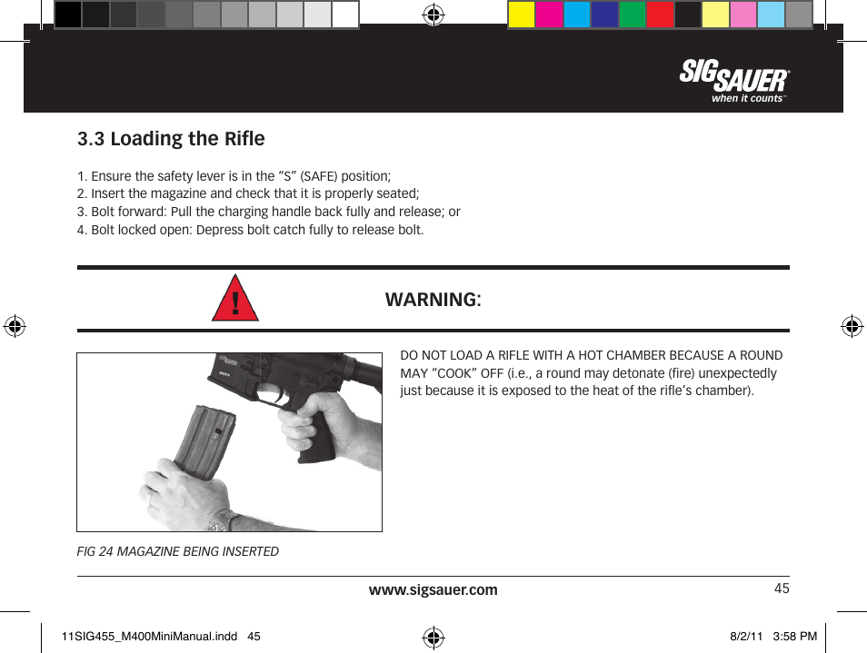 3 loading the rifle, Warning | SIG SAUER SIGM400 Rifle User Manual | Page 45 / 84