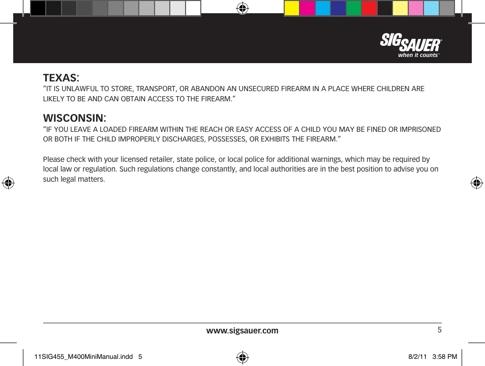 Texas, Wisconsin | SIG SAUER SIGM400 Rifle User Manual | Page 5 / 84