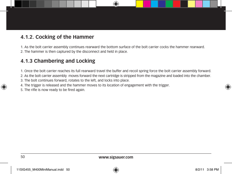 Cocking of the hammer, 3 chambering and locking | SIG SAUER SIGM400 Rifle User Manual | Page 50 / 84