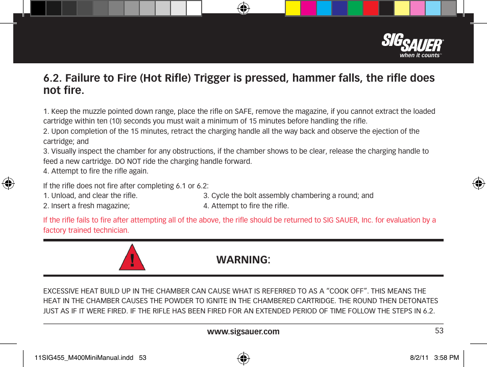 Warning | SIG SAUER SIGM400 Rifle User Manual | Page 53 / 84