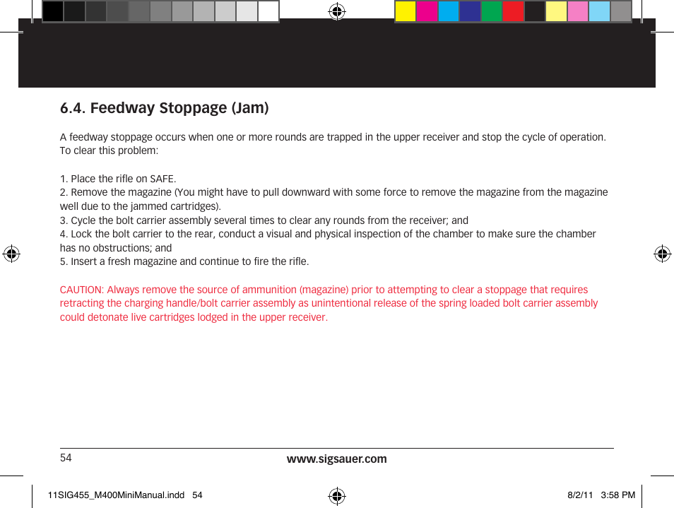 Feedway stoppage (jam) | SIG SAUER SIGM400 Rifle User Manual | Page 54 / 84