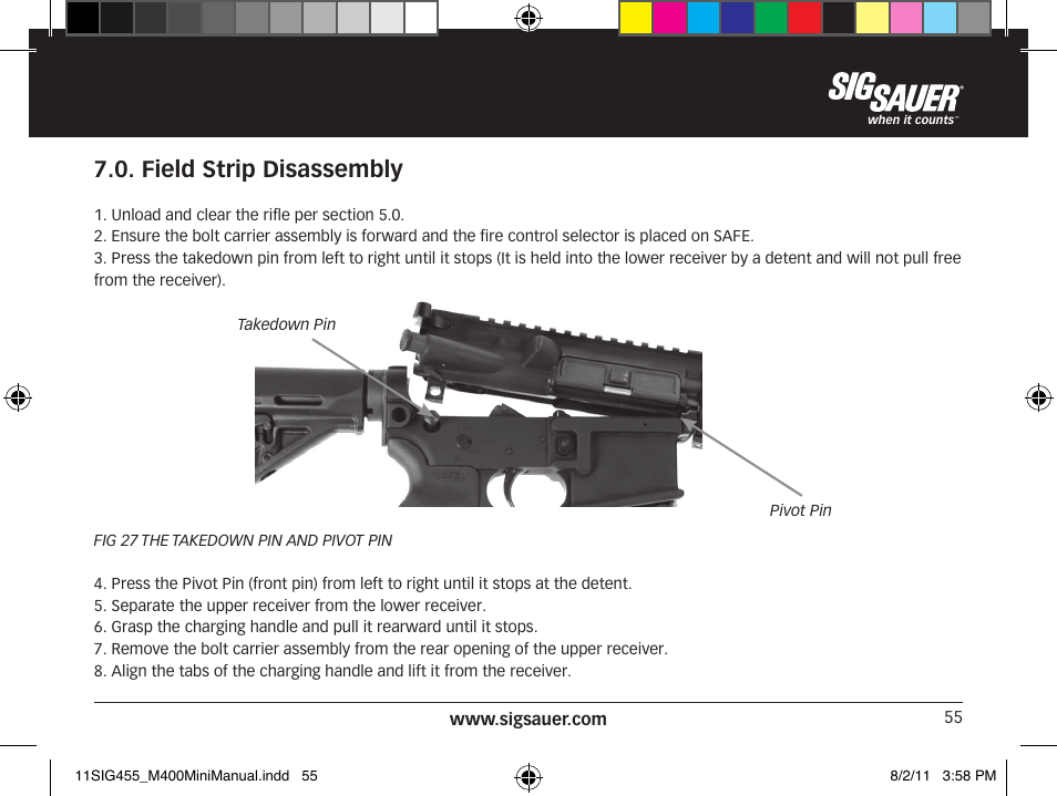 Field strip disassembly | SIG SAUER SIGM400 Rifle User Manual | Page 55 / 84