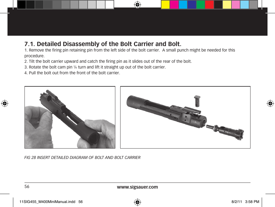 Detailed disassembly of the bolt carrier and bolt | SIG SAUER SIGM400 Rifle User Manual | Page 56 / 84