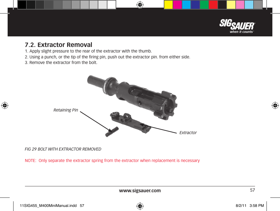 Extractor removal | SIG SAUER SIGM400 Rifle User Manual | Page 57 / 84