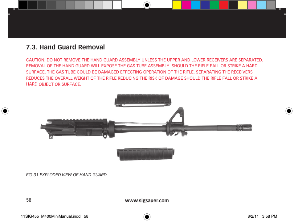 Hand guard removal | SIG SAUER SIGM400 Rifle User Manual | Page 58 / 84