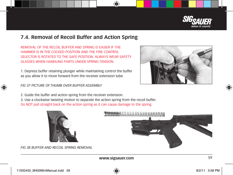 Removal of recoil buffer and action spring | SIG SAUER SIGM400 Rifle User Manual | Page 59 / 84