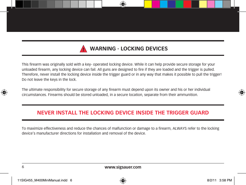 Warning - locking devices | SIG SAUER SIGM400 Rifle User Manual | Page 6 / 84