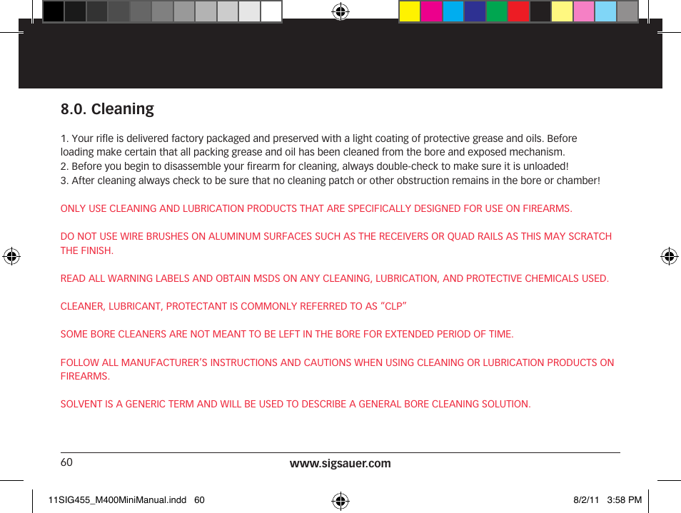 Cleaning | SIG SAUER SIGM400 Rifle User Manual | Page 60 / 84