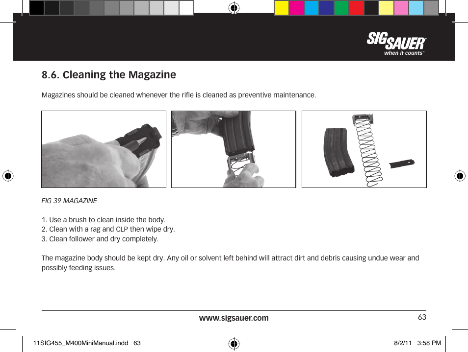 Cleaning the magazine | SIG SAUER SIGM400 Rifle User Manual | Page 63 / 84