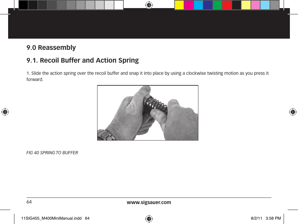 0 reassembly 9.1. recoil buffer and action spring | SIG SAUER SIGM400 Rifle User Manual | Page 64 / 84