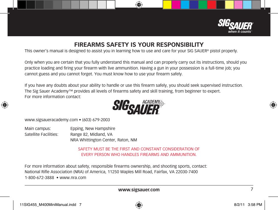Firearms safety is your responsibility | SIG SAUER SIGM400 Rifle User Manual | Page 7 / 84