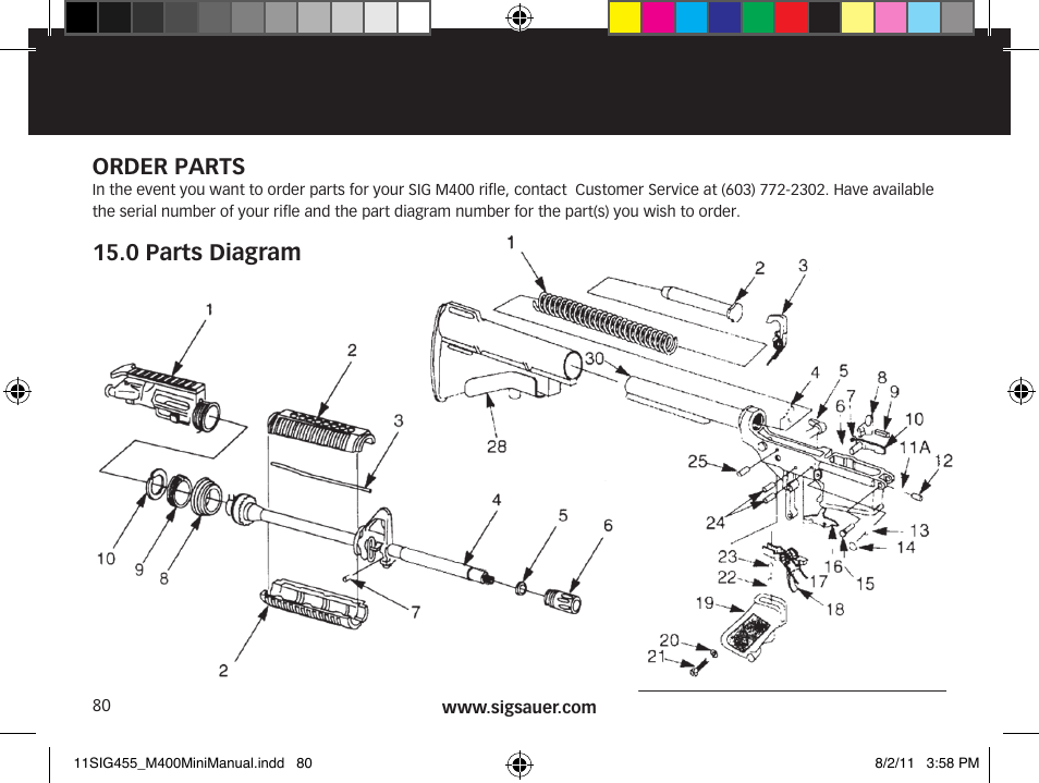 Order parts, 0 parts diagram | SIG SAUER SIGM400 Rifle User Manual | Page 80 / 84