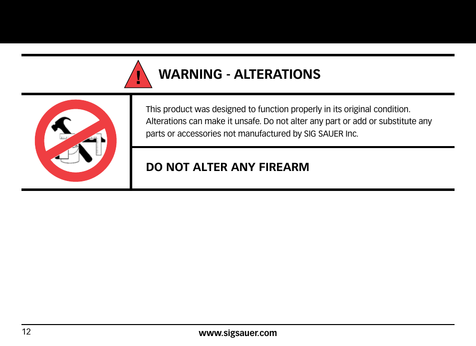 Warning - alterations | SIG SAUER SIG50 User Manual | Page 12 / 60